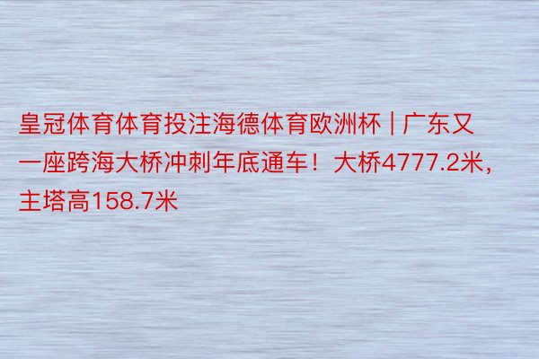 皇冠体育体育投注海德体育欧洲杯 | 广东又一座跨海大桥冲刺年底通车！大桥4777.2米，主塔高158.7米