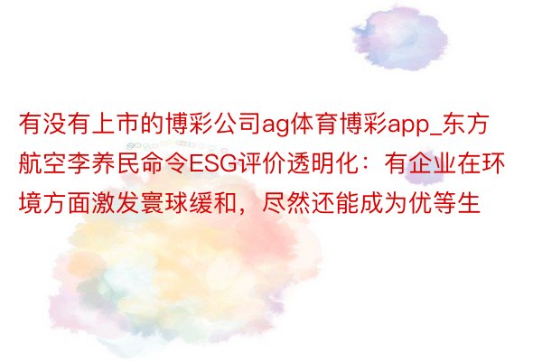 有没有上市的博彩公司ag体育博彩app_东方航空李养民命令ESG评价透明化：有企业在环境方面激发寰球缓和，尽然还能成为优等生